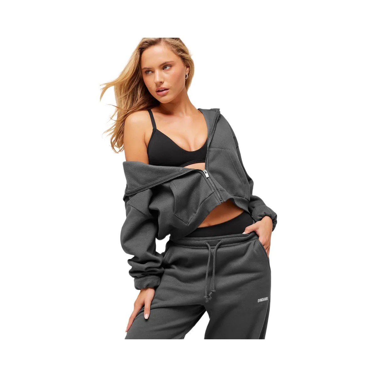 Gymshark Cosy Luxe Zip Through Hoodie - Onyx Grey - HypeFly India View 4