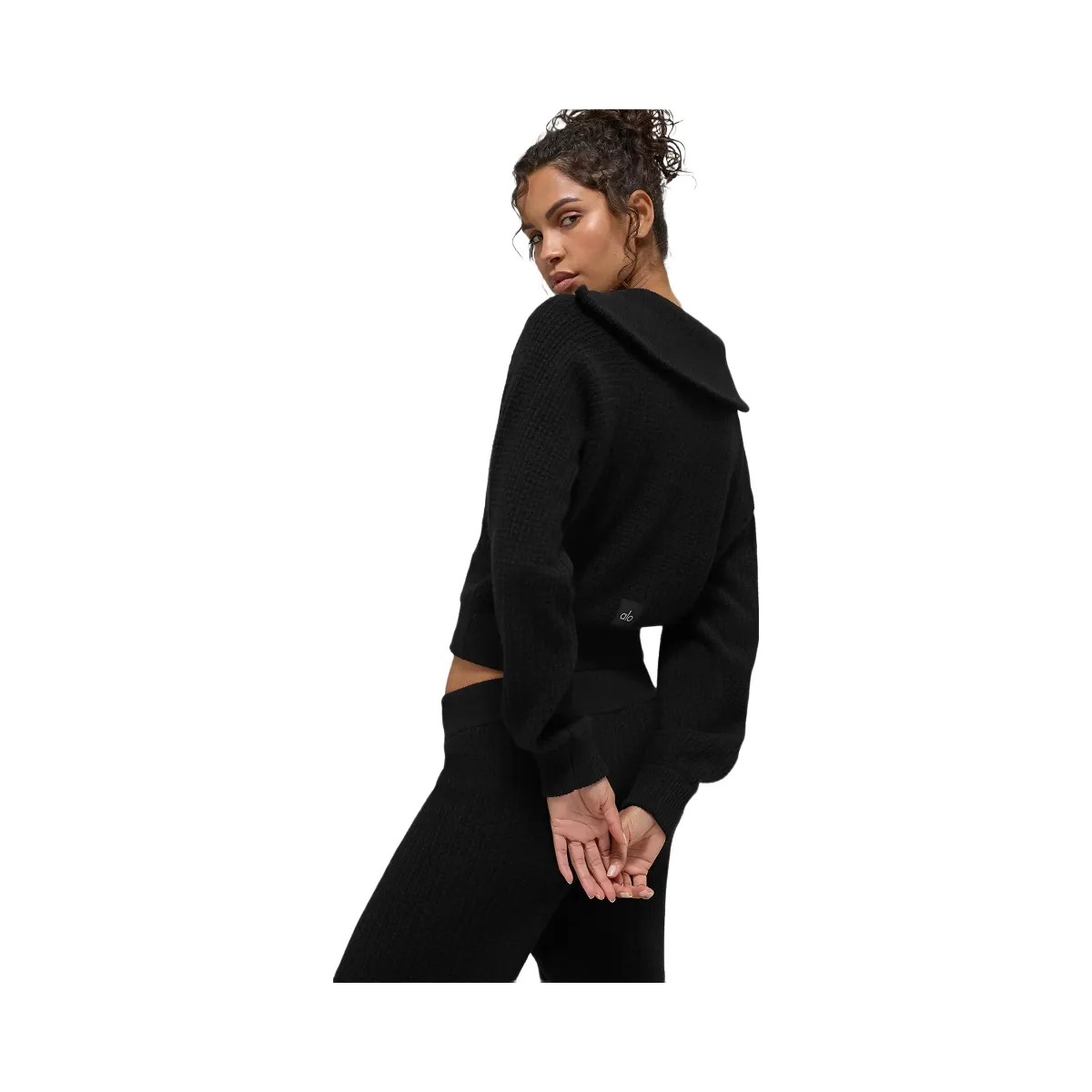 Alo Women's Cashmere Plush Waffle 1/4 Zip Pullover - Black - HypeFly India View 5