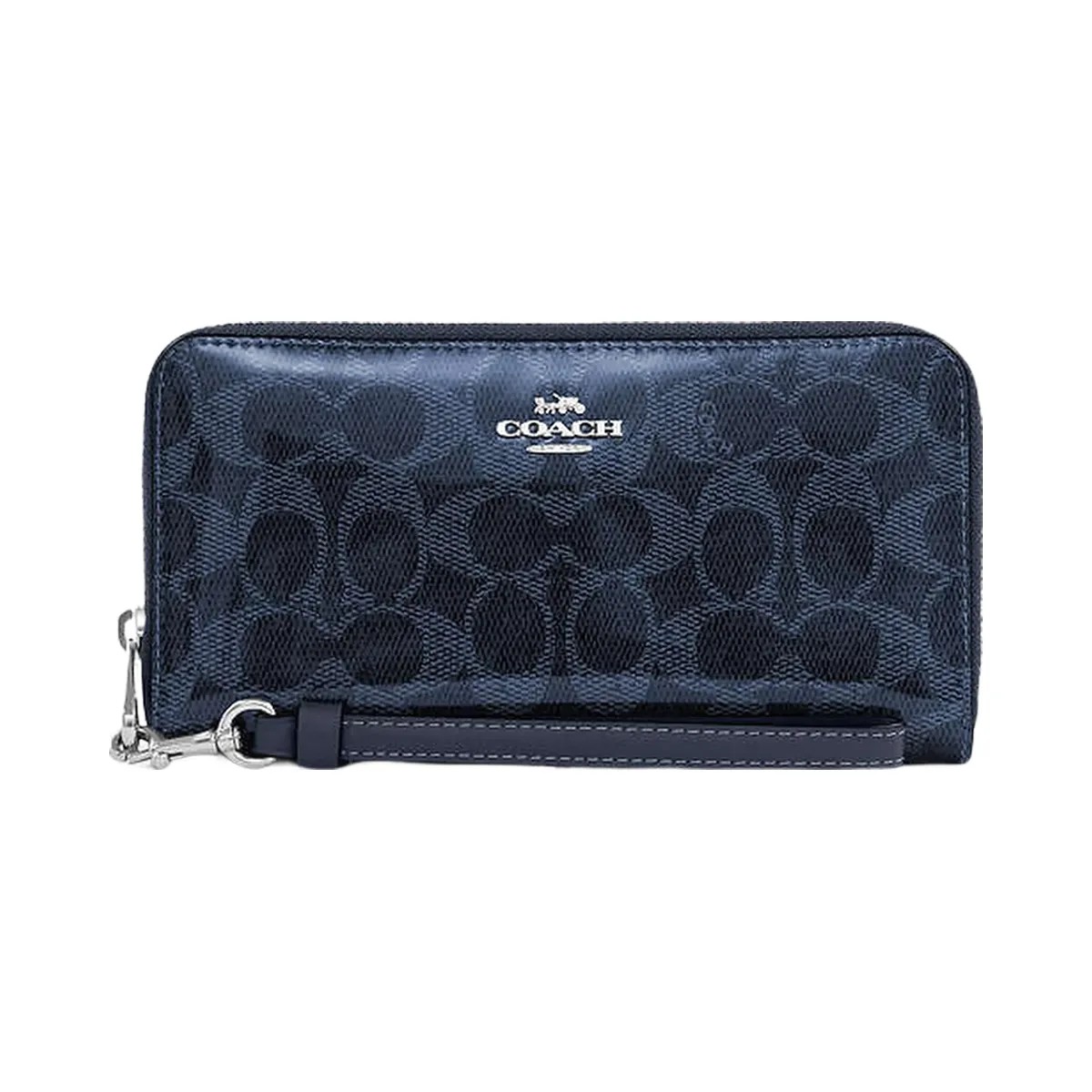 Coach Long Zip Around Wallet In Signature Canvas Silver-Dark Denim - HypeFly India View 4