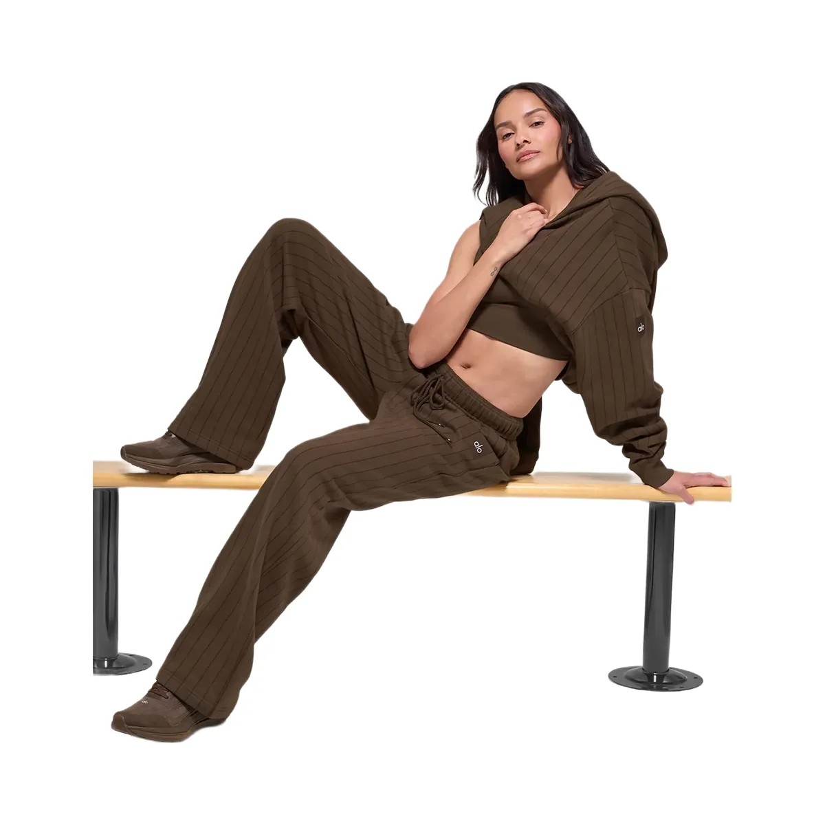 Alo Pinstripe Straight Leg Sweatpant - Espresso Pinstripe - HypeFly India View 4