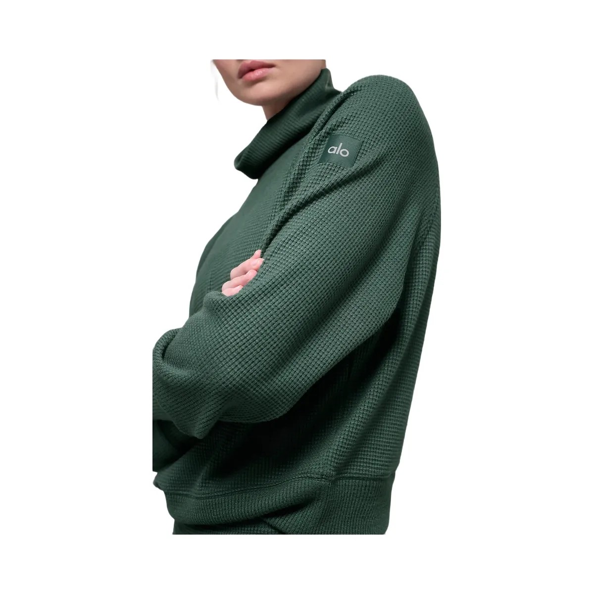 Alo Women's Waffle Weekend Escape Mock Neck Long Sleeve - Clover Green - HypeFly India View 2