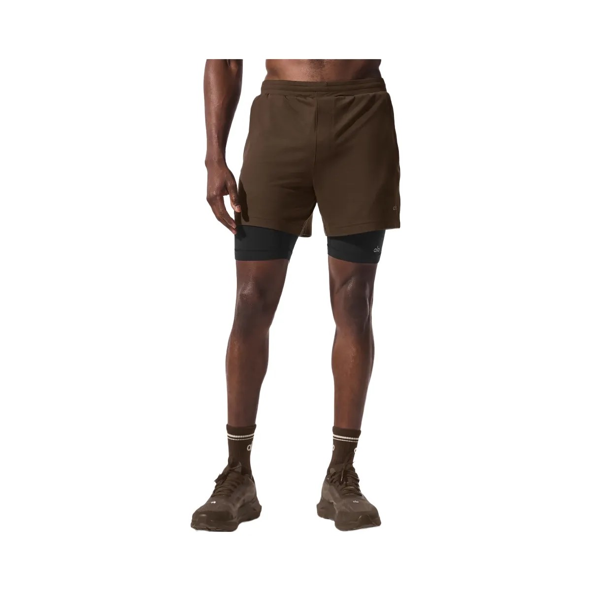 Alo Men's Conquer React 2-In-1 Performance Short - Espresso/Black - HypeFly India View 1
