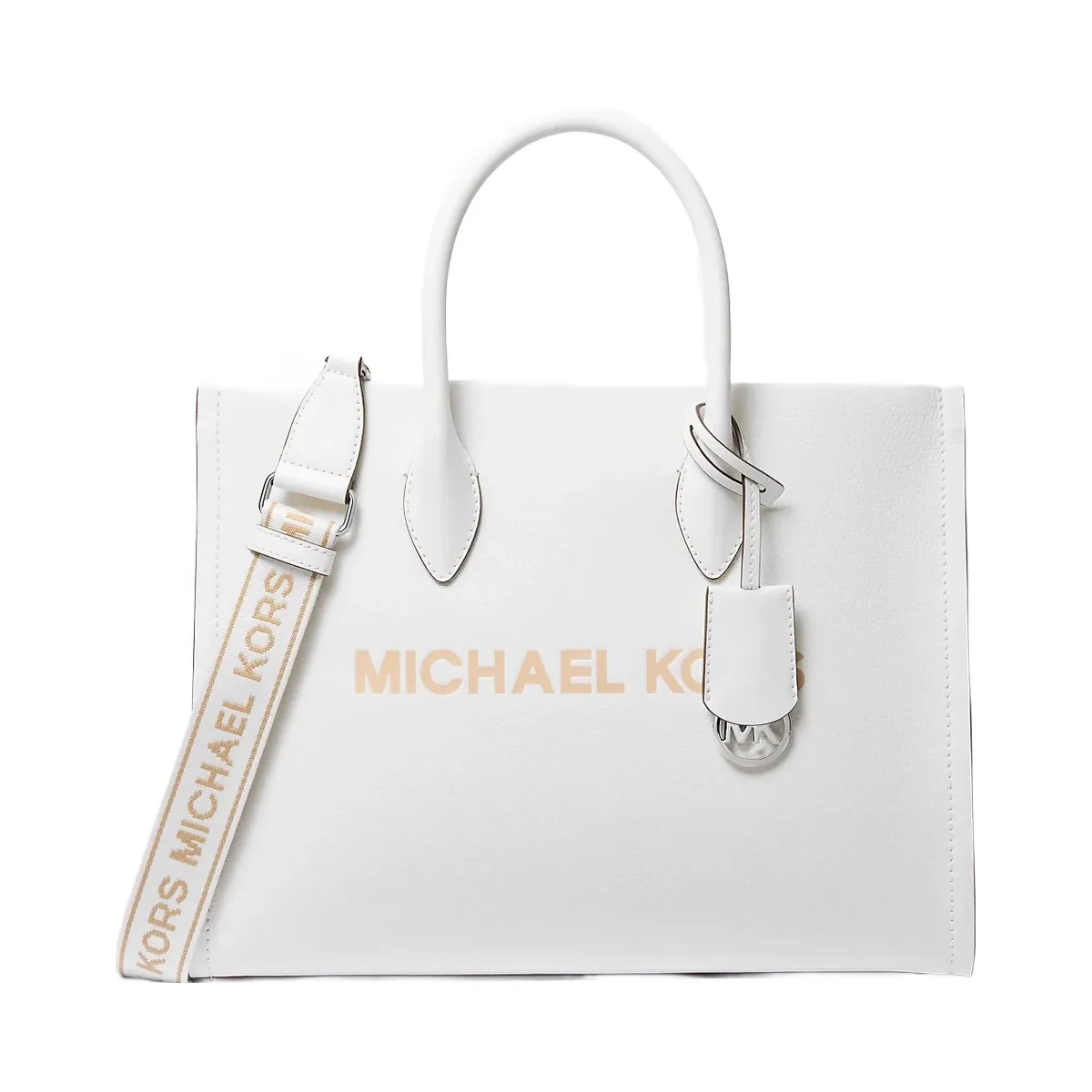 Michael Kors Mirella Medium Pebbled Leather Tote Bag Optic White - HypeFly India View 1