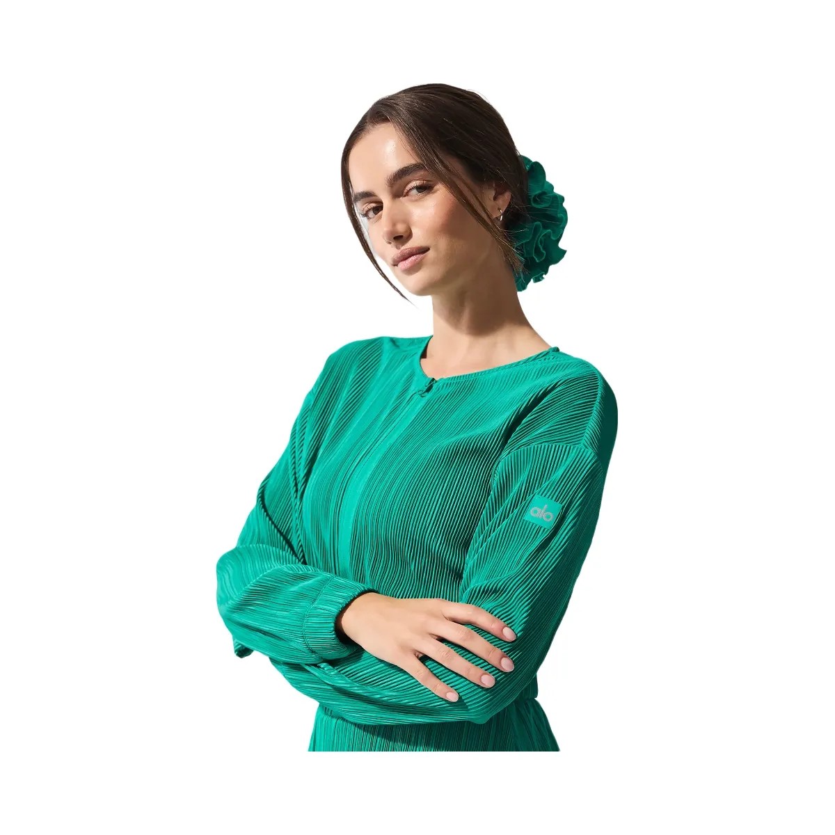 Alo Women's Cropped Micro Plisse Jacket - Spruce Green - HypeFly India View 2