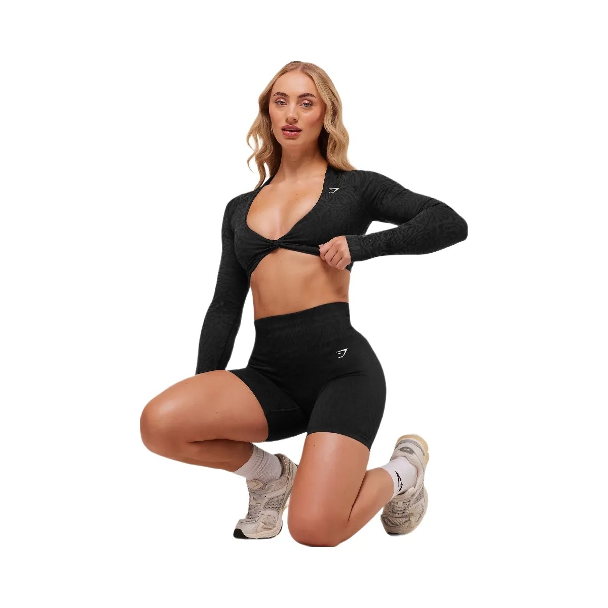 Gymshark Adapt Animal Long Sleeve Crop Top - Black/Asphalt Grey - HypeFly India View 4