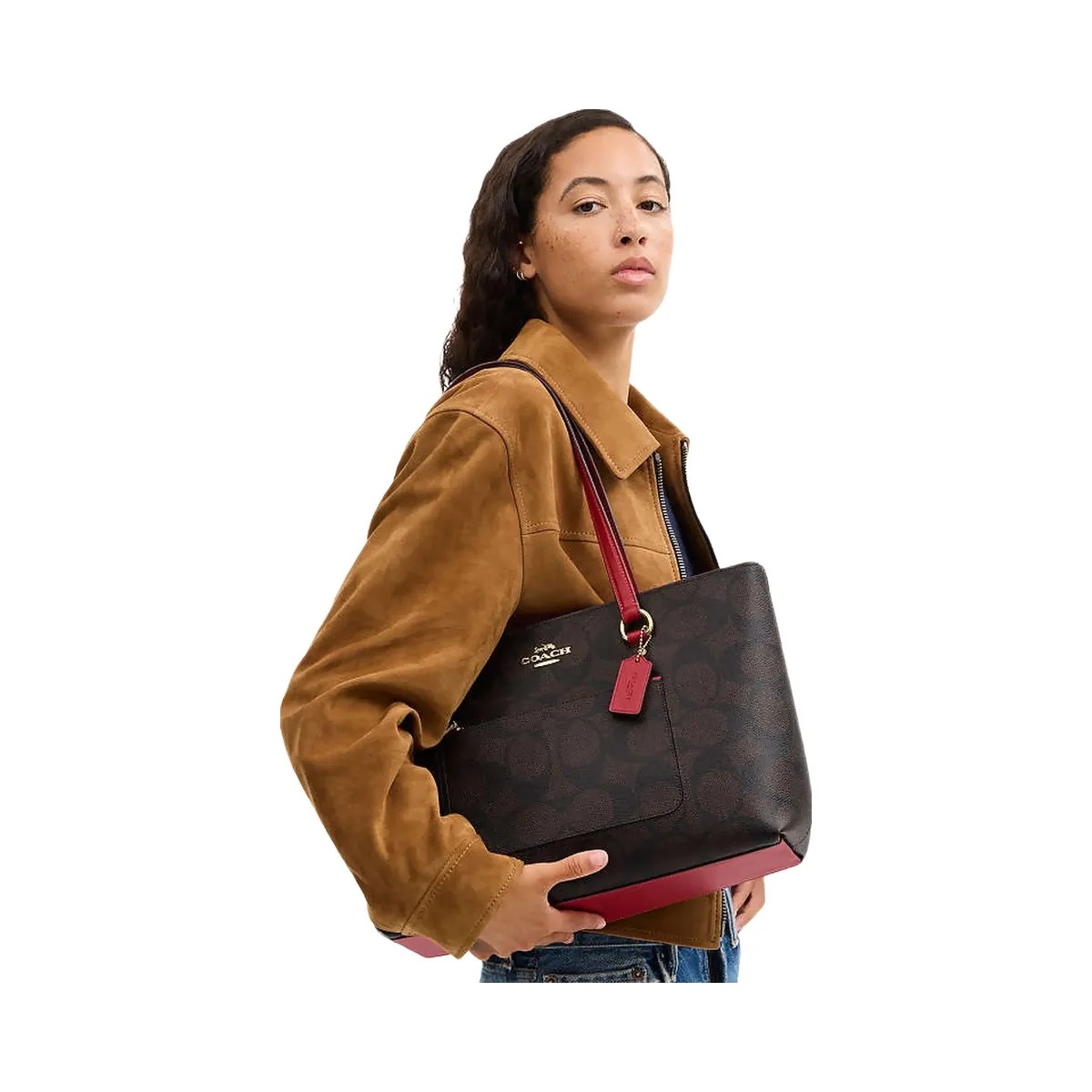 Coach Station Tote Bag In Maxi Signature Canvas Signature Canvas-Im-Walnut-True Red - HypeFly India View 2