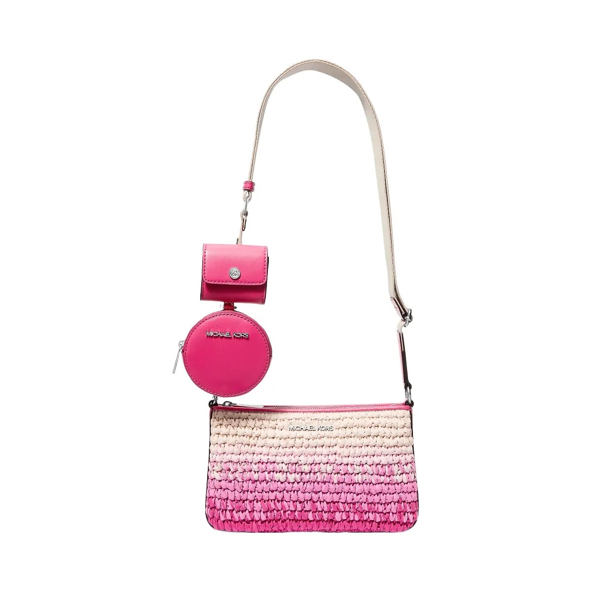 Michael Kors Jet Set Small Ombre Straw Crossbody Bag with Case for Apple Airpods Pro® Dragonfruit - HypeFly India View 1