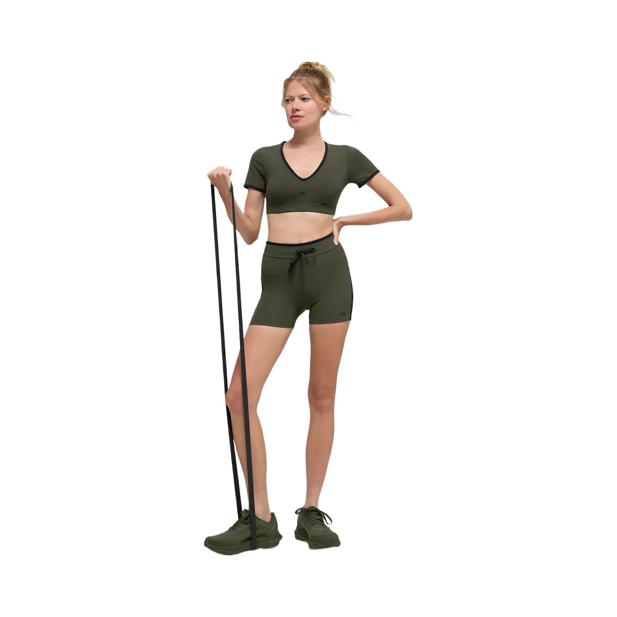 Alo Women's 4" Airbrush High-Waist Race Pace Short - Green Olive/Black - HypeFly India View 4