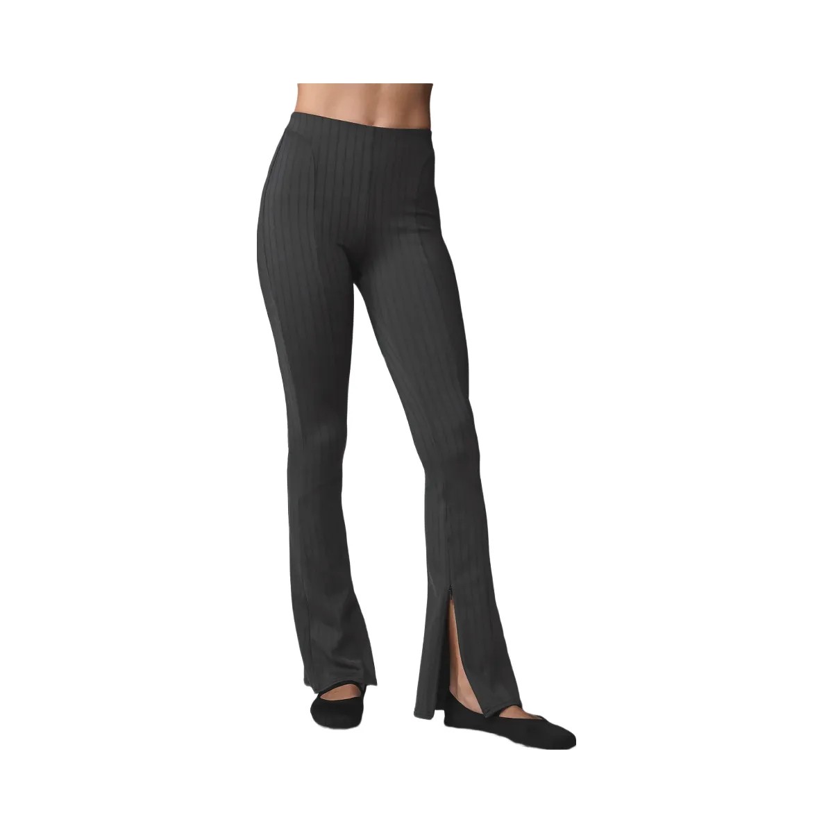 Alo Women's High-Waist Pinstripe Zip It Flare Legging - Anthracite/Black - HypeFly India View 2