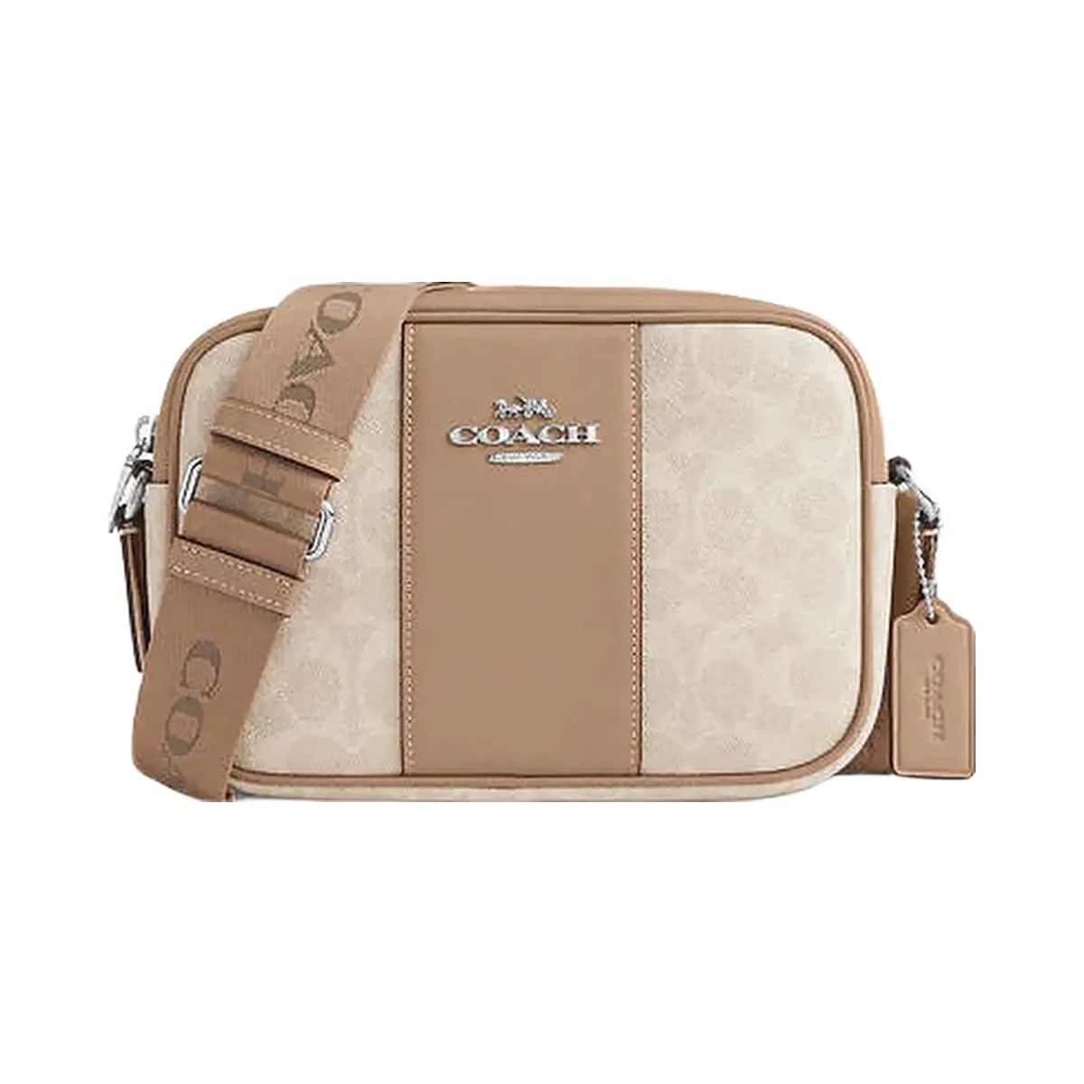 Coach Jamie Camera Bag In Signature Canvas With Stripe Signature Canvas-Silver-Sand-Taupe - HypeFly India View 1