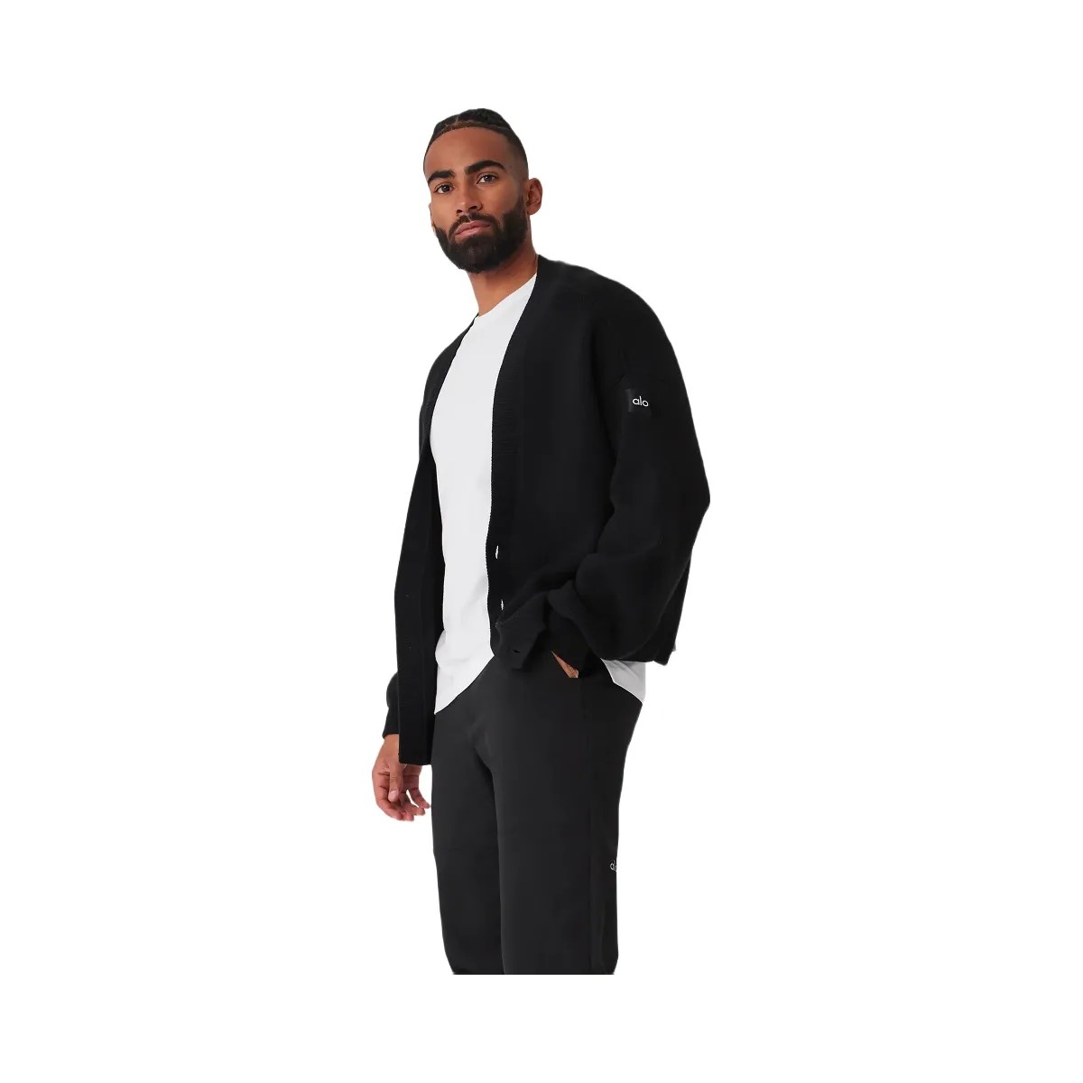 Alo Men's Scholar Cardigan Sweater - Black - HypeFly India View 2