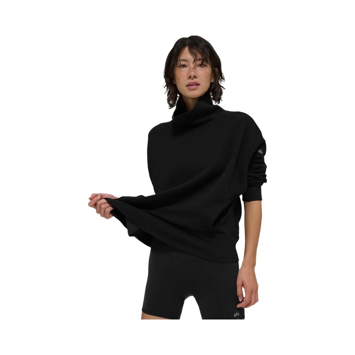 Alo Women's Hazy Mock Neck Pullover - Black - HypeFly India View 1