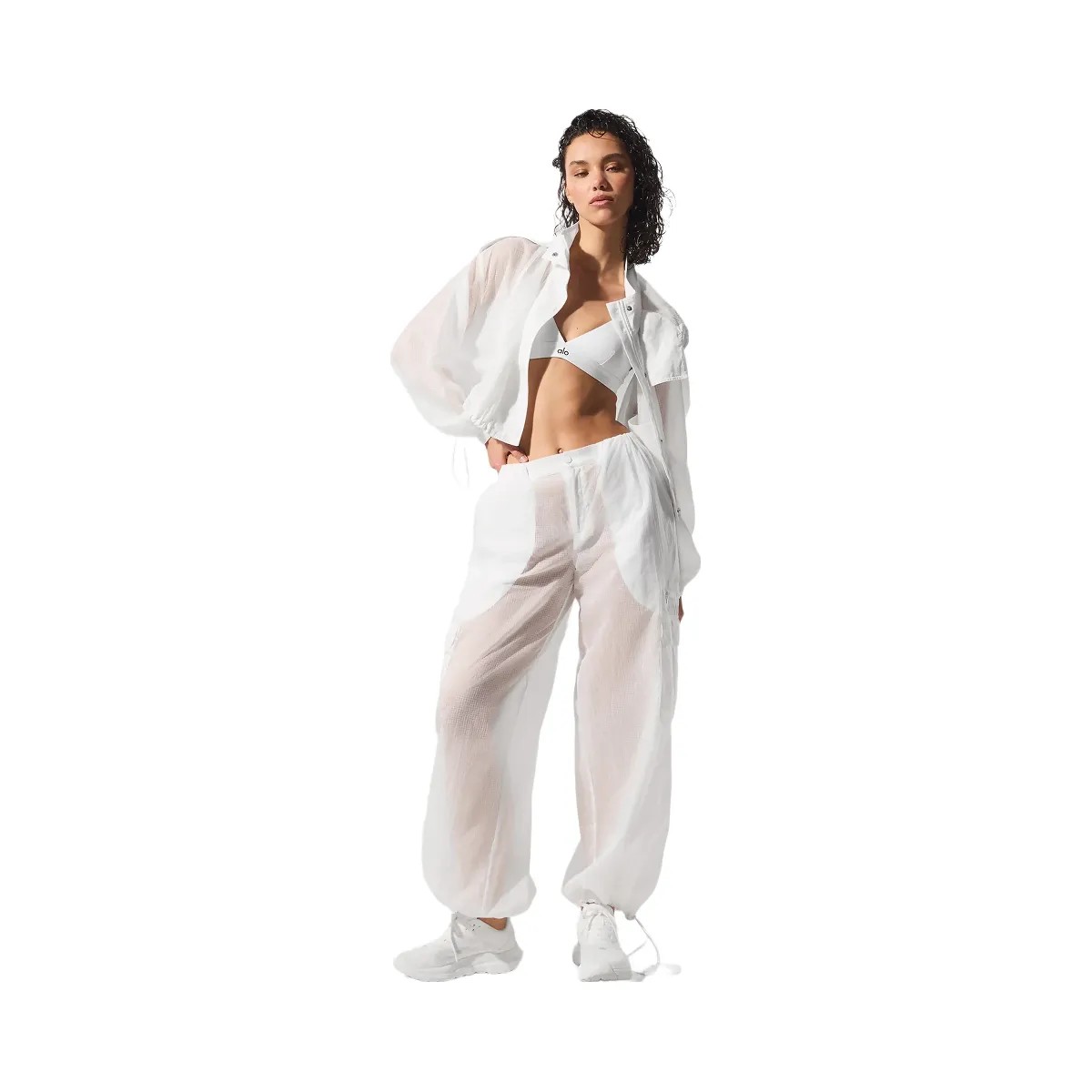 Alo Women's Cropped Game Time Full Zip Jacket - White - HypeFly India View 5