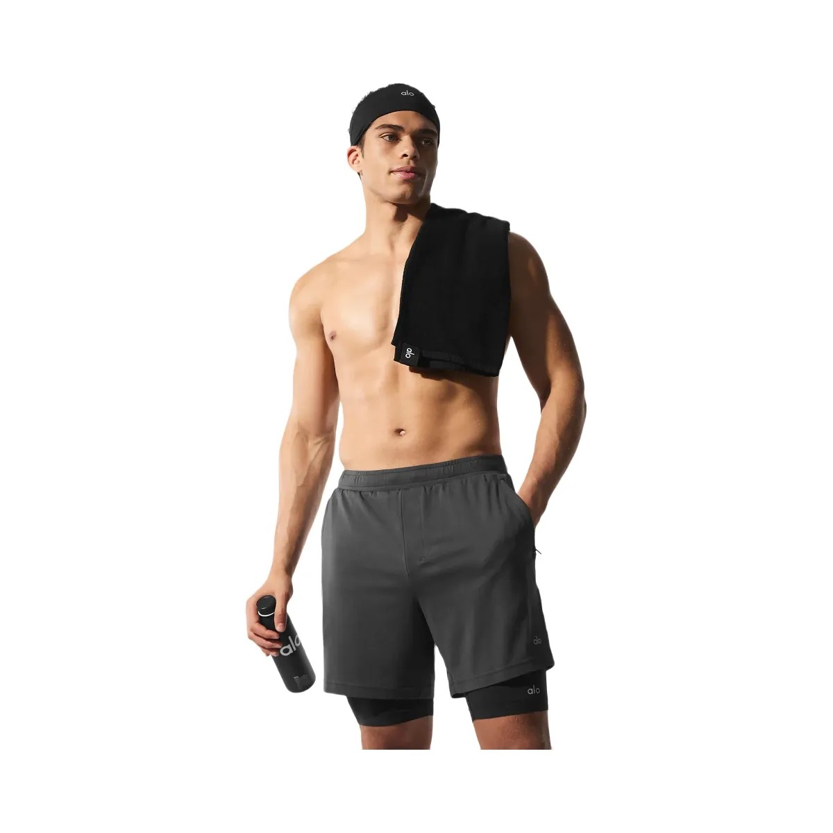 Alo Men's Conquer React 2-In-1 Performance Short - Anthracite/Black - HypeFly India View 4