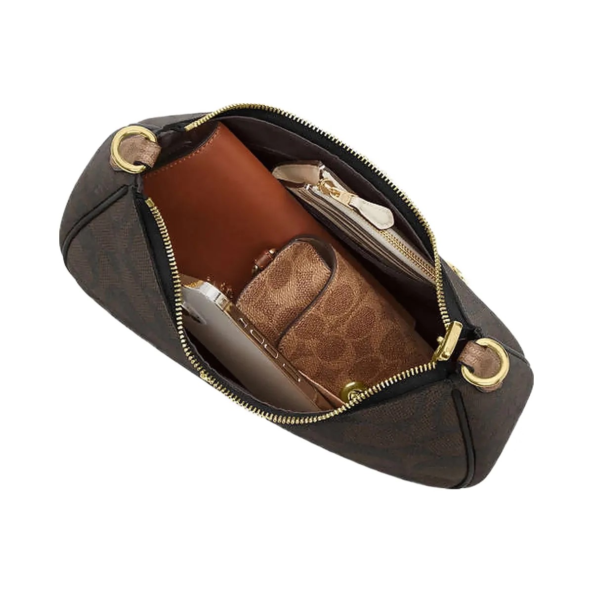 Coach Teri Hobo Bag In Blocked Signature Canvas Signature Canvas-Gold-Walnut-Tan - HypeFly India View 2