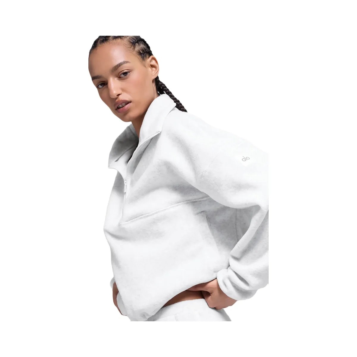 Alo Women's Polar Fleece Retreat Cover Up - White Heather Grey - HypeFly India View 3