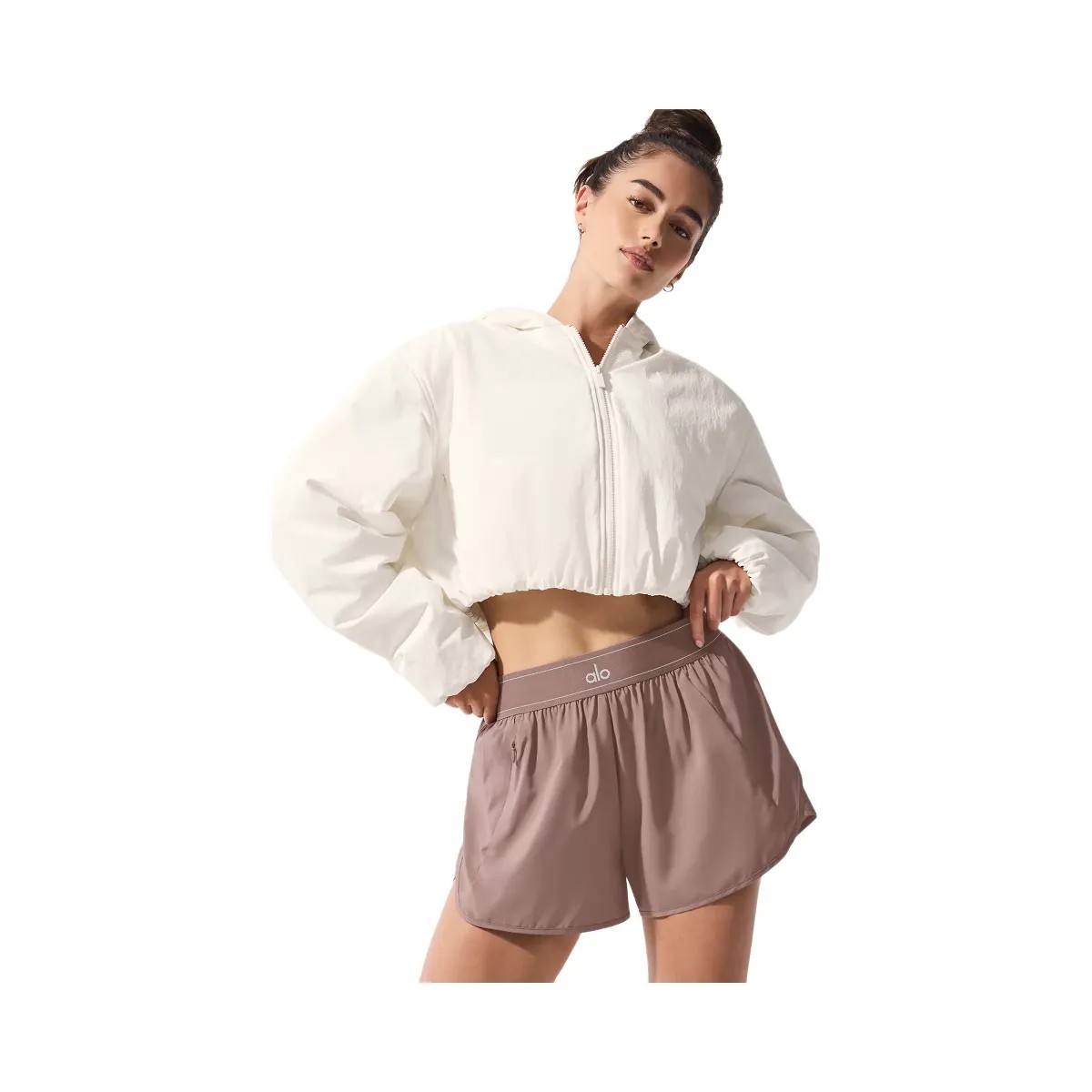 Alo Women's Cropped Mountain Peak Full-Zip Hoodie - Ivory - HypeFly India View 1
