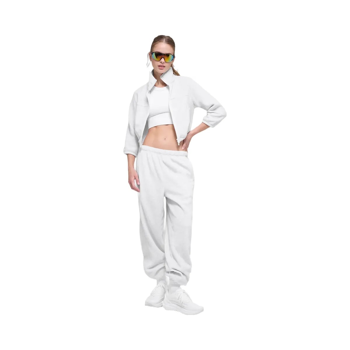 Alo Women's Polar Fleece Retreat Cropped Jacket - White Heather Grey - HypeFly India View 5