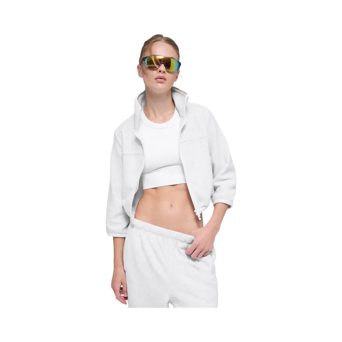 Alo Women's Polar Fleece Retreat Cropped Jacket - White Heather Grey - HypeFly India View 1