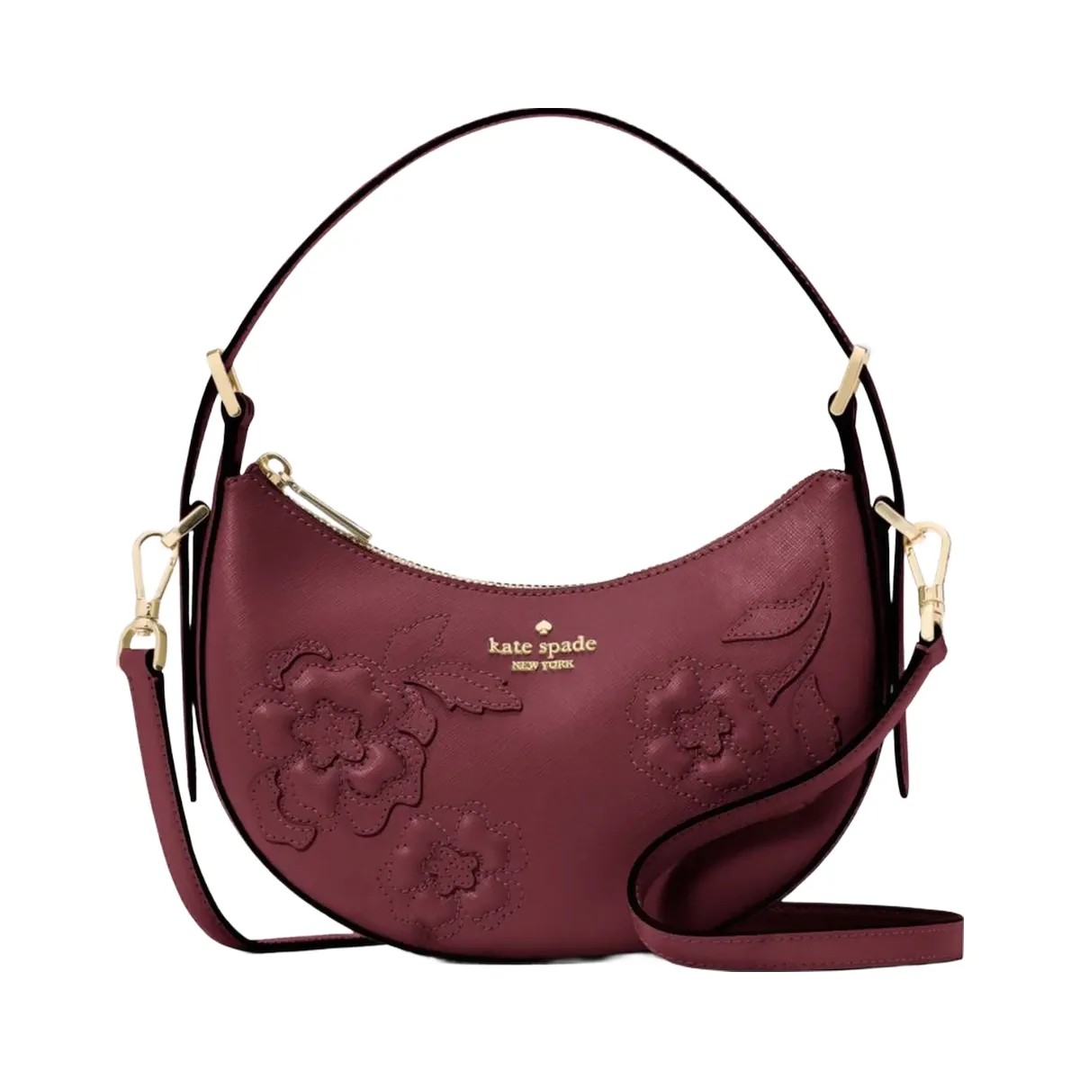 Kate Spade Nova Floral Applique Crescent Shoulder Bag Dark Merlot - HypeFly India View 1