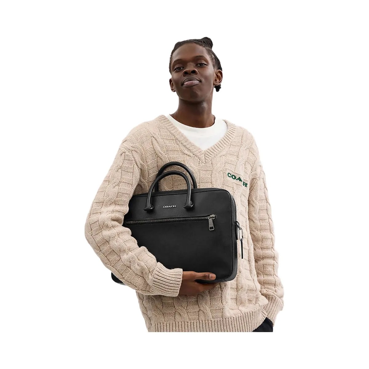 Coach Ethan Slim Brief Crossgrain Leather-Gunmetal-Black - HypeFly India View 3