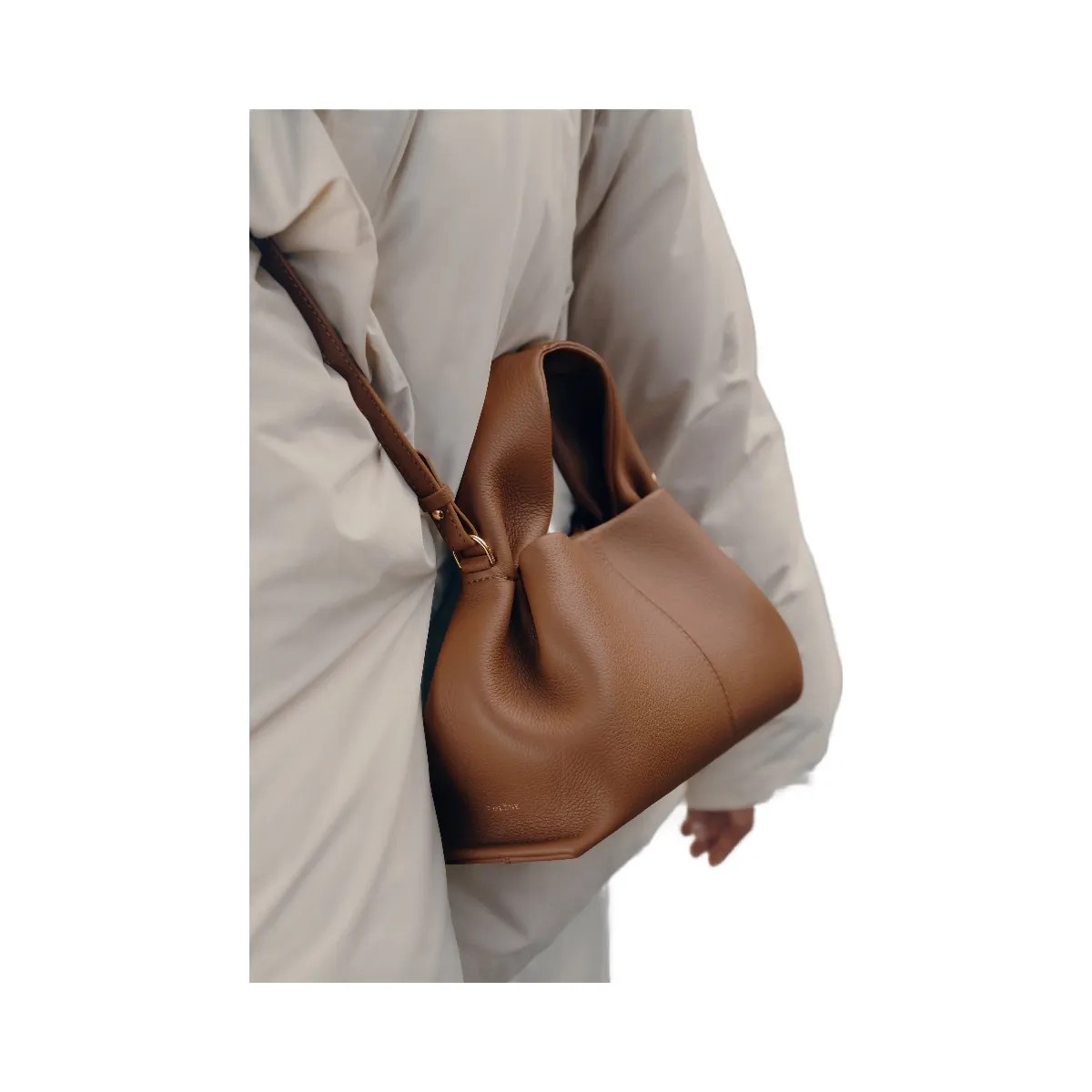 Polene Numero Neuf Mini Textured Camel - HypeFly India View 2