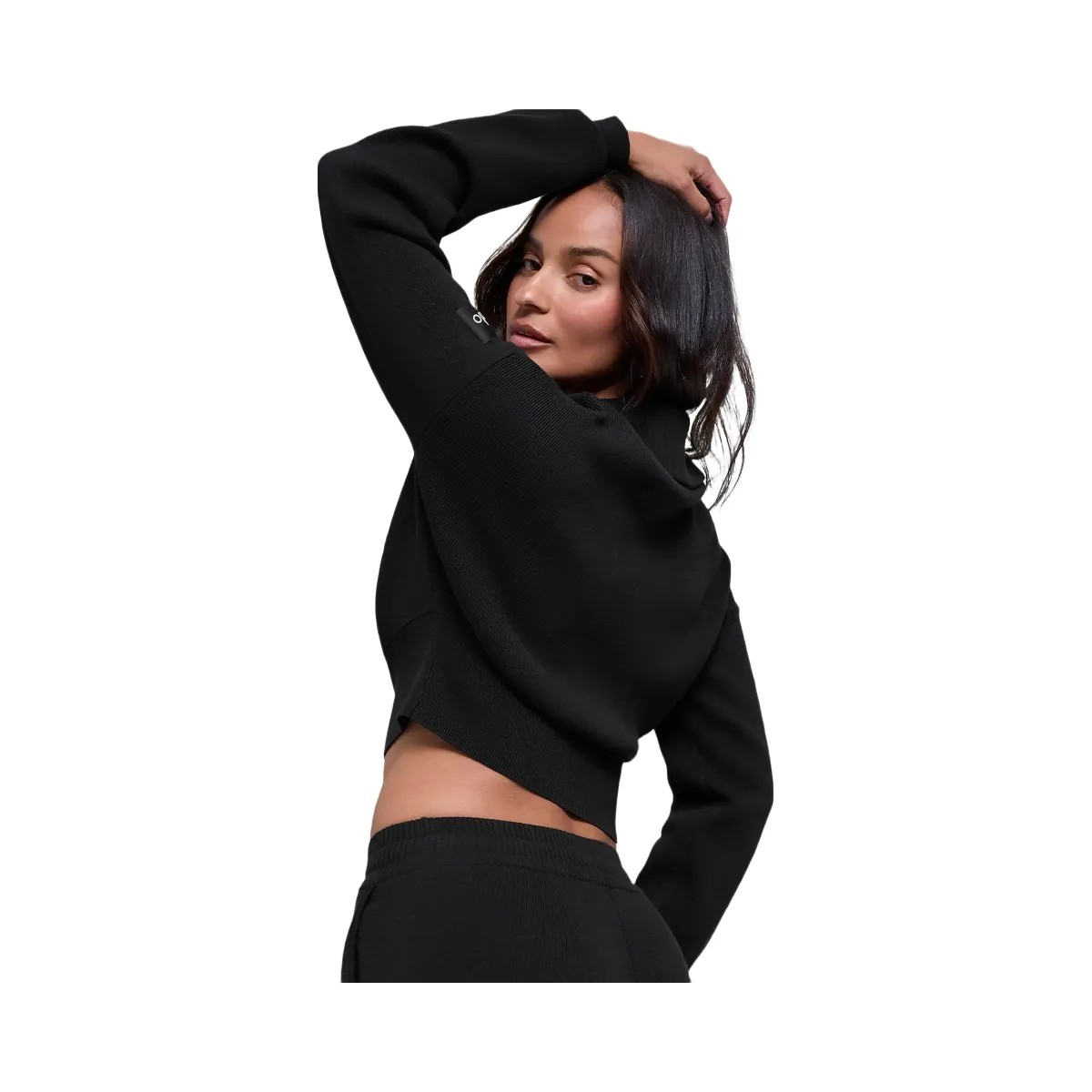 Alo Women's Scholar Knit Cropped Full Zip Jacket - Black - HypeFly India View 2