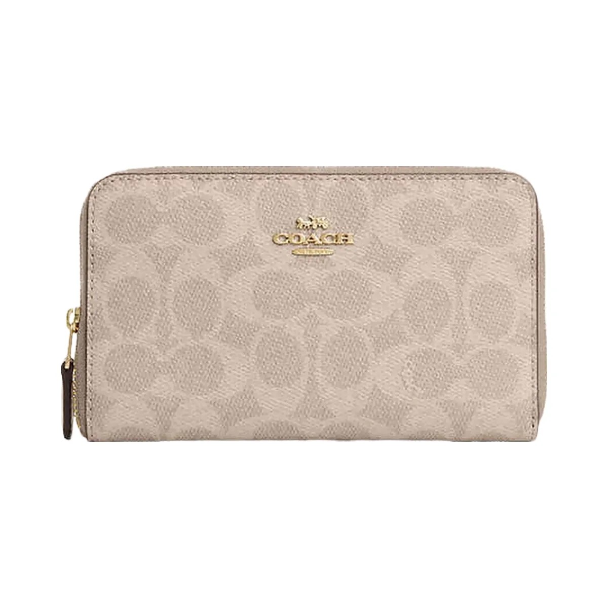 Coach Medium Id Zip Wallet In Signature Canvas Signature Canvas-Gold-Sand-Chalk - HypeFly India View 3