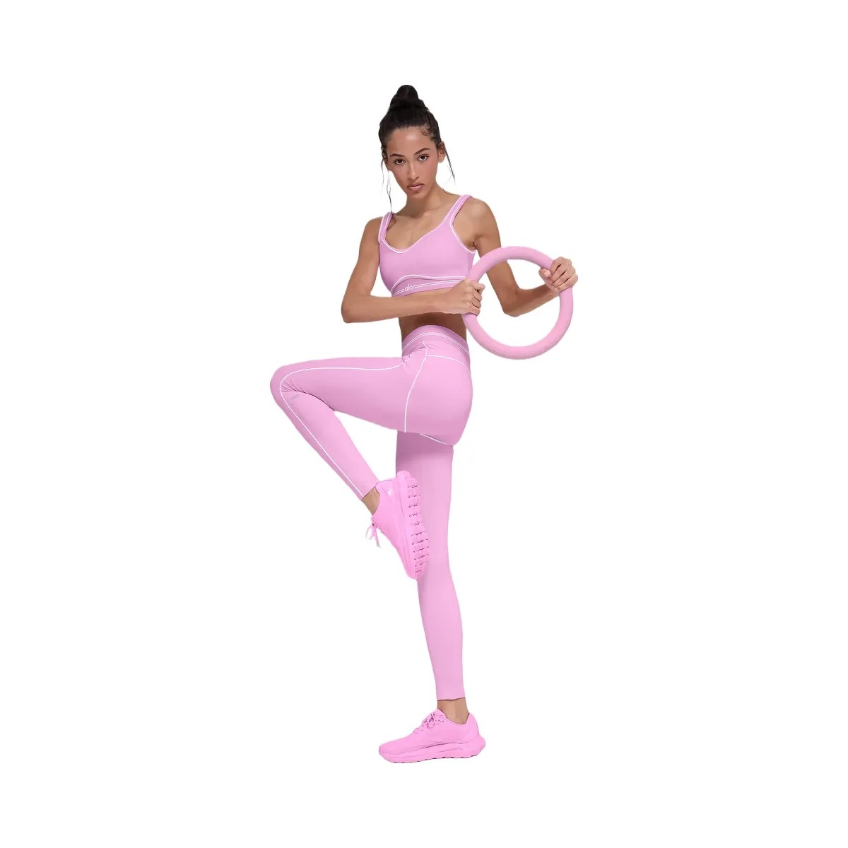 Alo Women's Airbrush High-Waist Heart Throb Legging - Candy Heart Pink/White - HypeFly India View 5