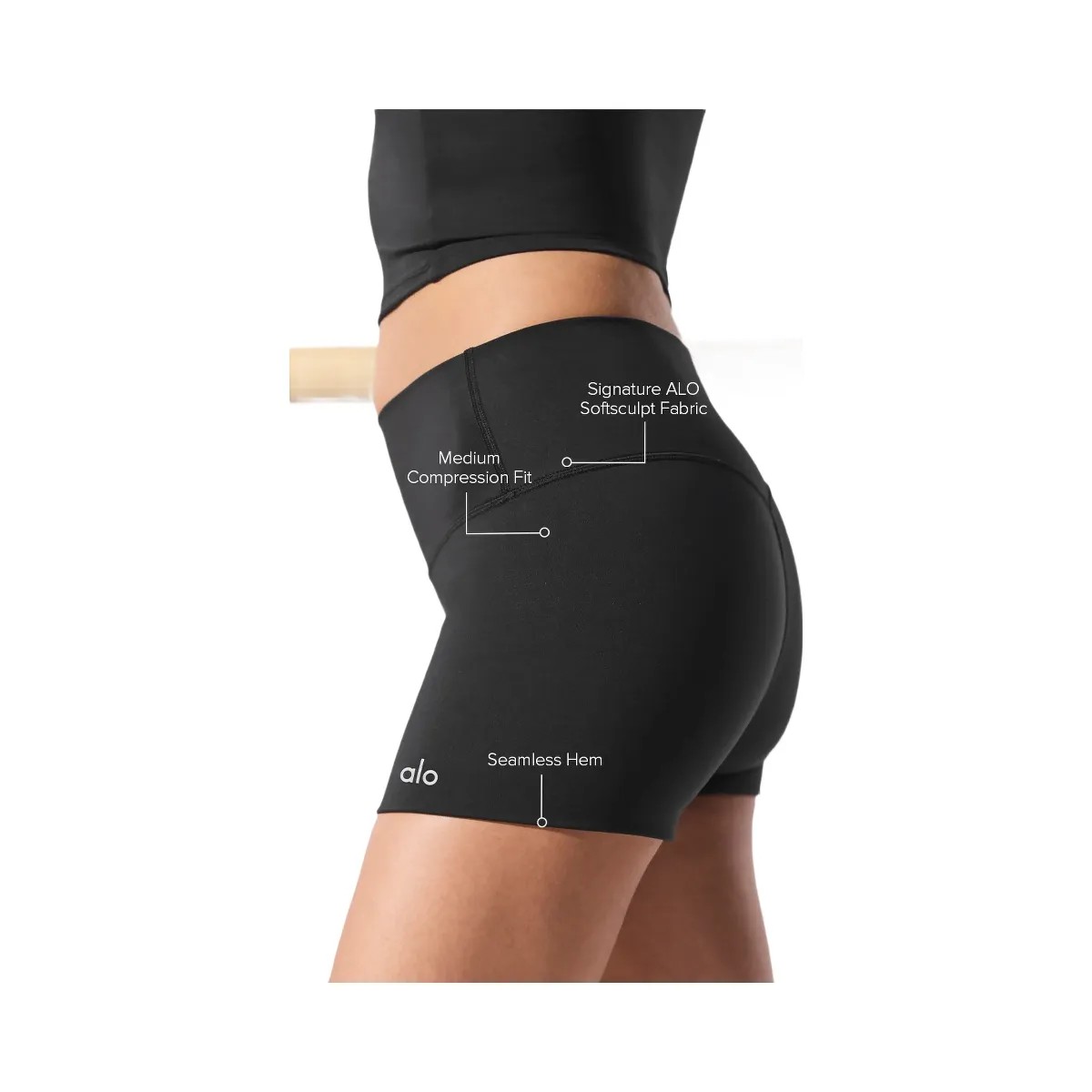 Alo Women's 3" ALO Softsculpt High-Waist Precision Short - Black - HypeFly India View 2