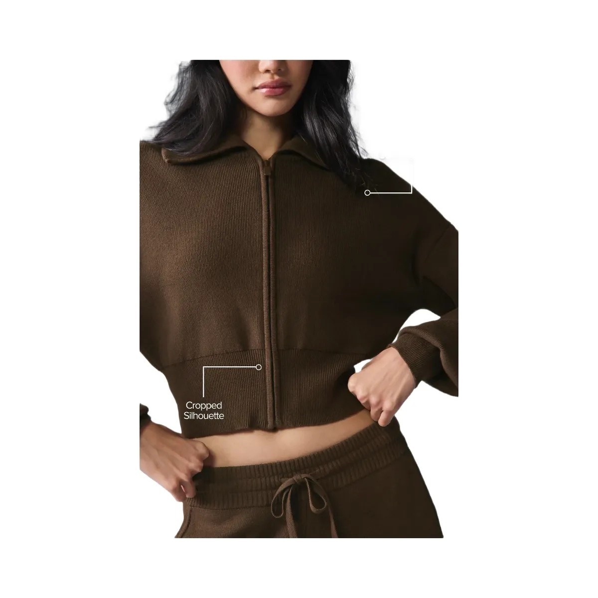Alo Women's Scholar Knit Cropped Full Zip Jacket - Espresso - HypeFly India View 2