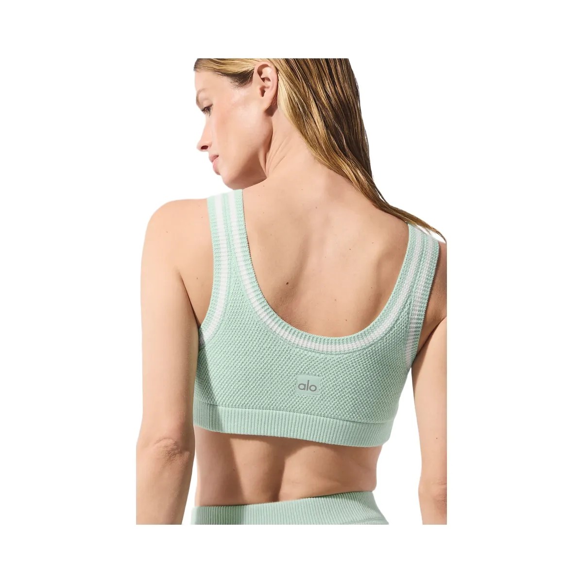 Alo Women's Tennis Club Sweater Knit Bra - Spearmint/White - HypeFly India View 3