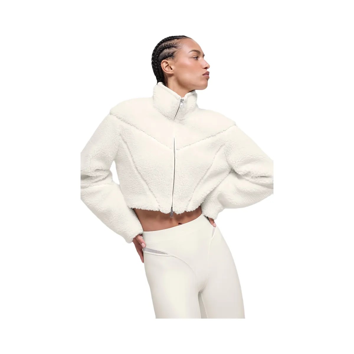 Alo Women's Sherpa Cropped Slope Side Jacket - Ivory - HypeFly India View 1
