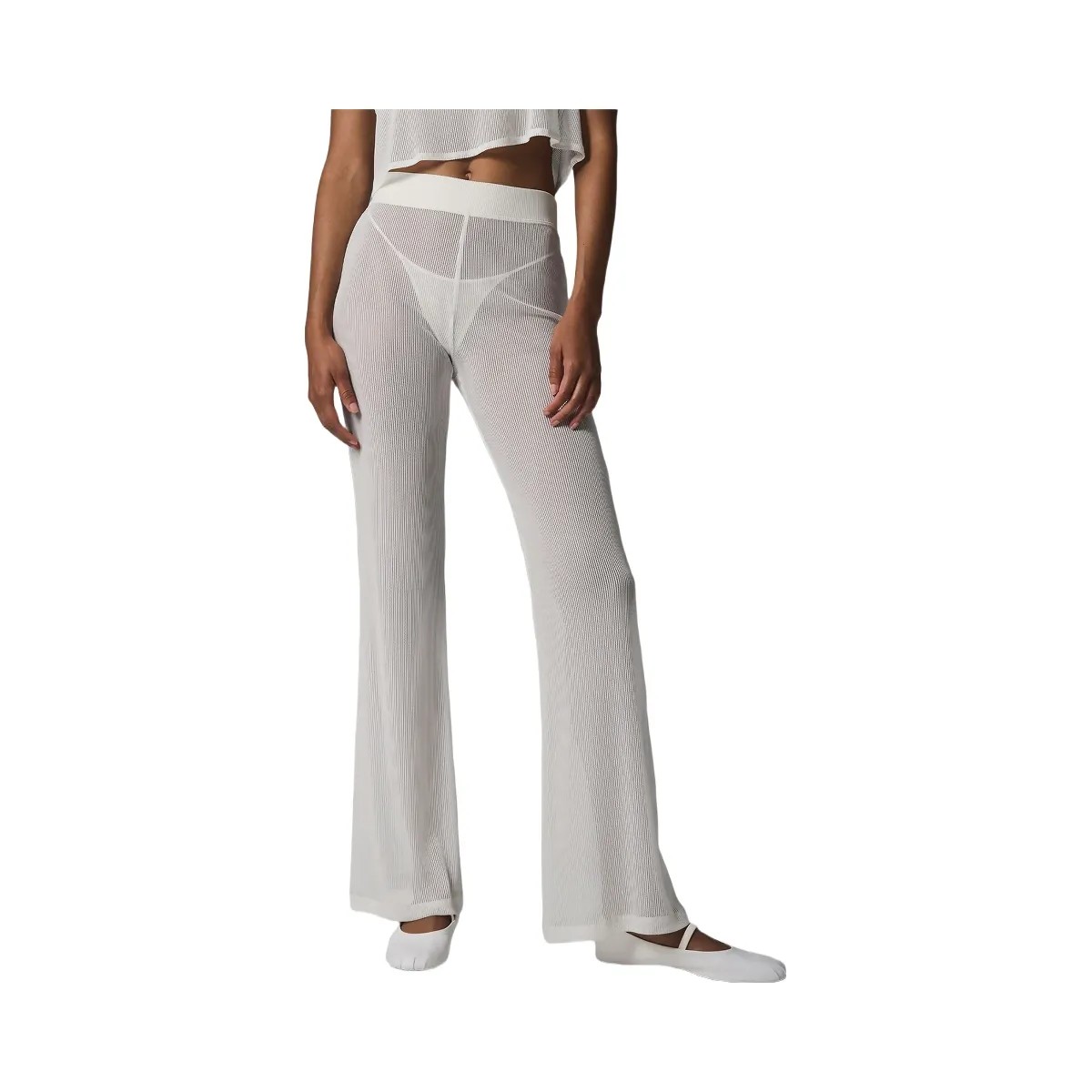 Alo Women's Striped Mesh Tropical Nights Flare Pant - Ivory - HypeFly India View 1