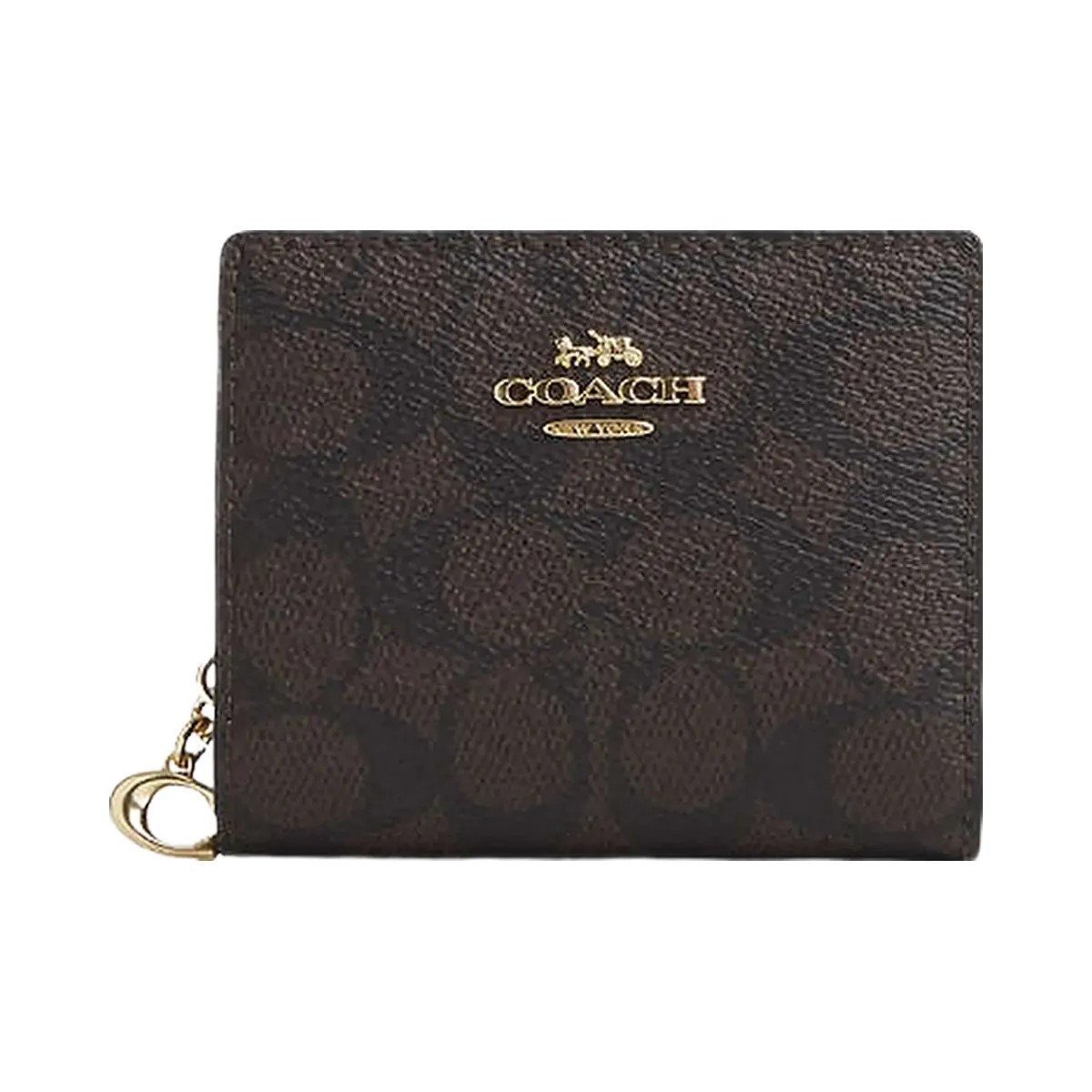 Coach Snap Wallet In Signature Canvas Signature Canvas-Gold-Walnut-Black - HypeFly India View 3