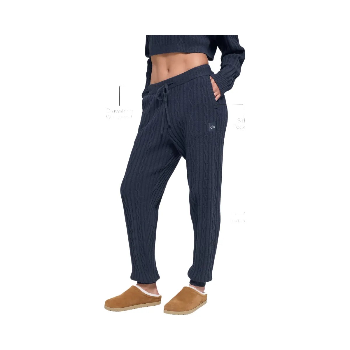 Alo Women's Cable Knit Winter Bliss Pant - Navy - HypeFly India View 2