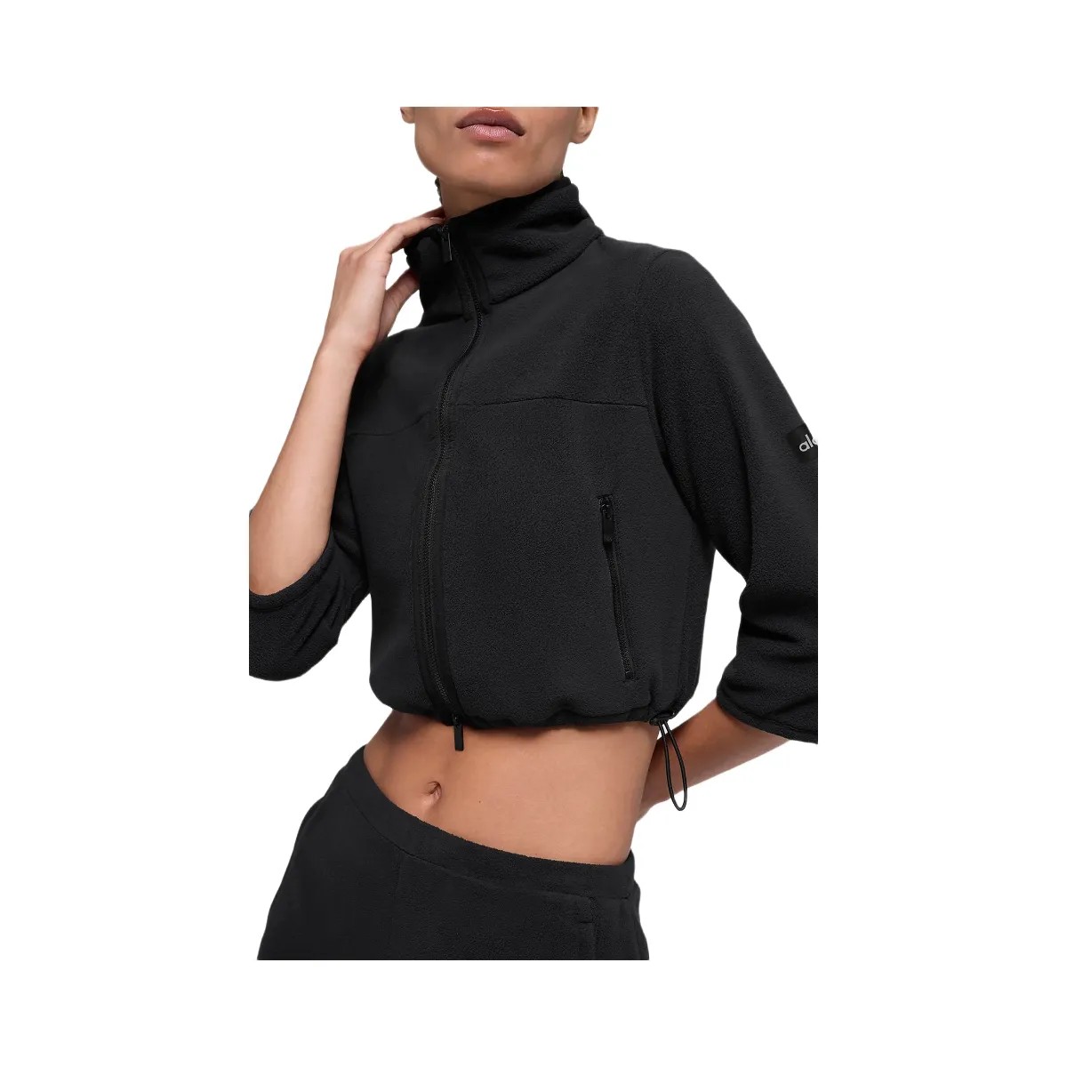 Alo Women's Polar Fleece Retreat Cropped Jacket - Black - HypeFly India View 3