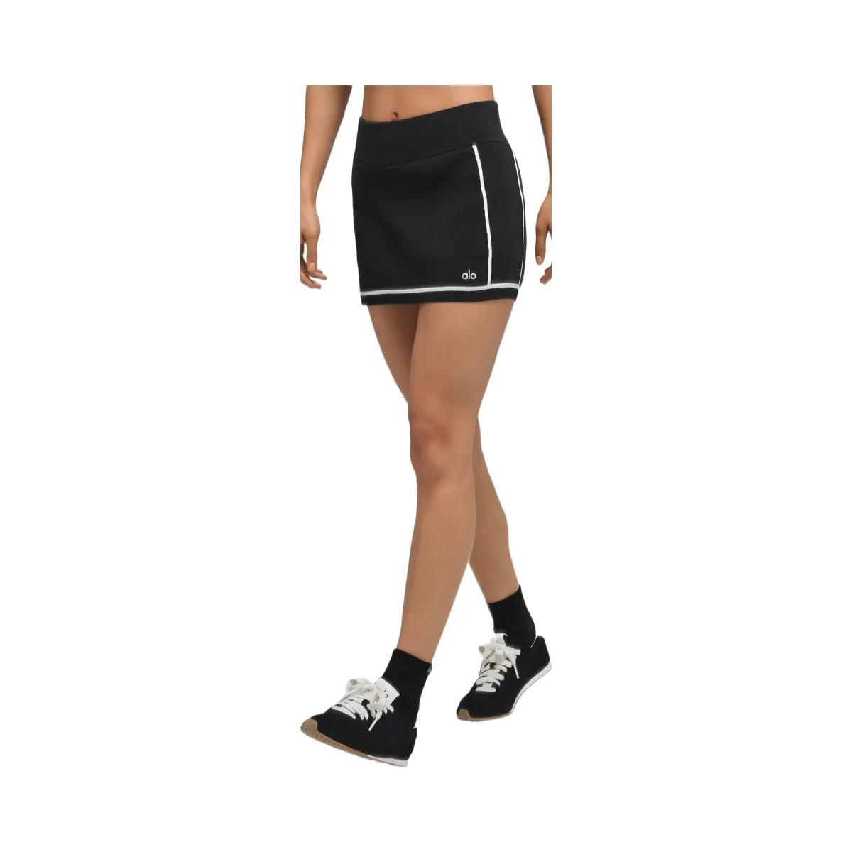 Alo Women's Ribbed Sweater Knit Highline Mini Skirt - Black/White - HypeFly India View 4