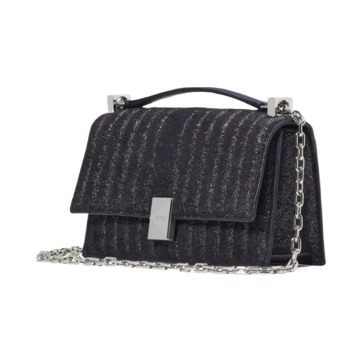 Kate Spade Deco Quilted Glitter Suede Mini Flap Chain Crossbody Navy Multi - HypeFly India View 1