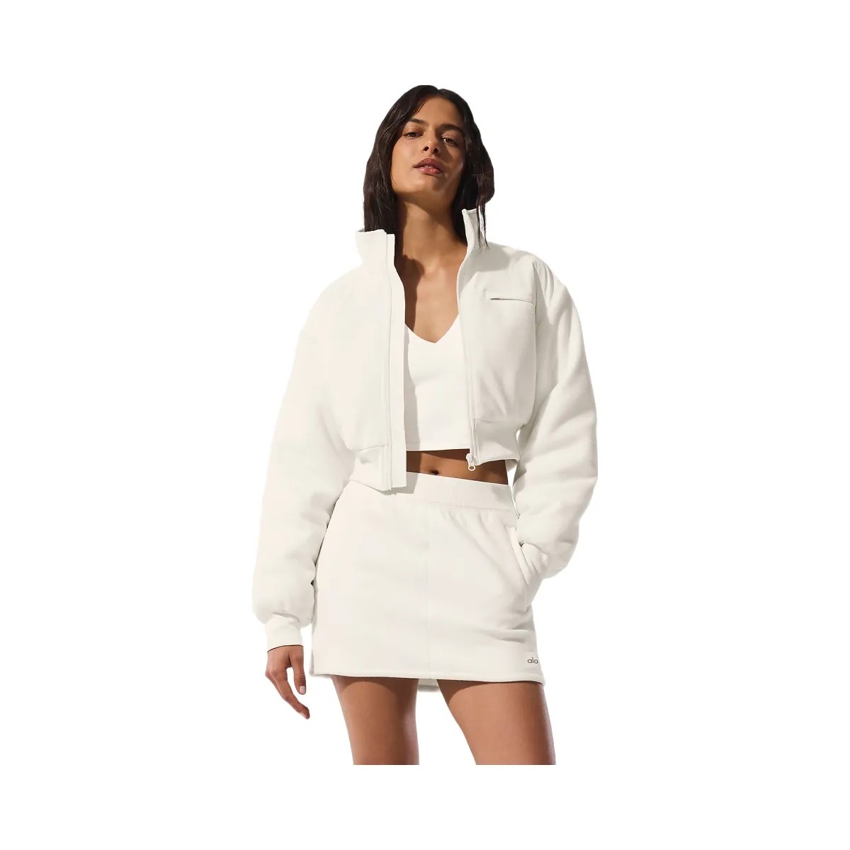Alo Women's Polar Fleece Cropped Wintry Mix Jacket - Ivory - HypeFly India View 1