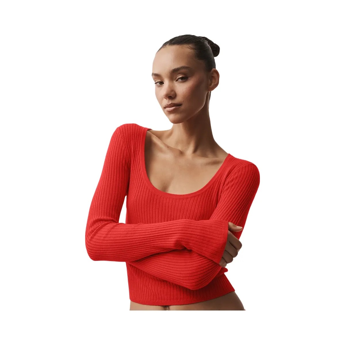 Alo Women's Sweater Knit Unwind Long Sleeve - Bright Red - HypeFly India View 3