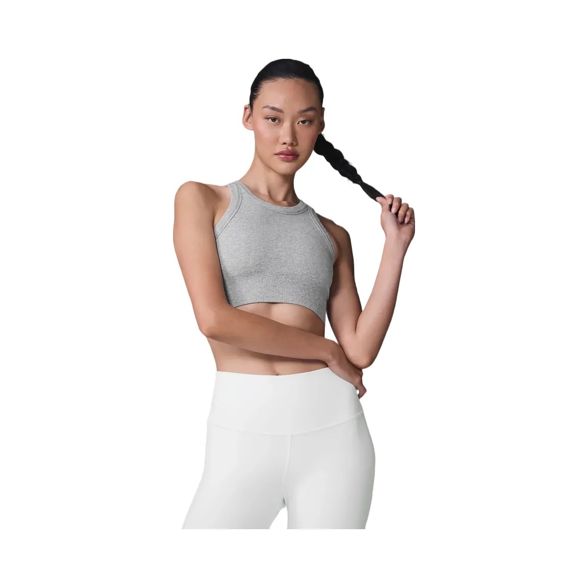 Alo Women's Seamless Delight High Neck Bra - Athletic Heather Grey - HypeFly India View 1