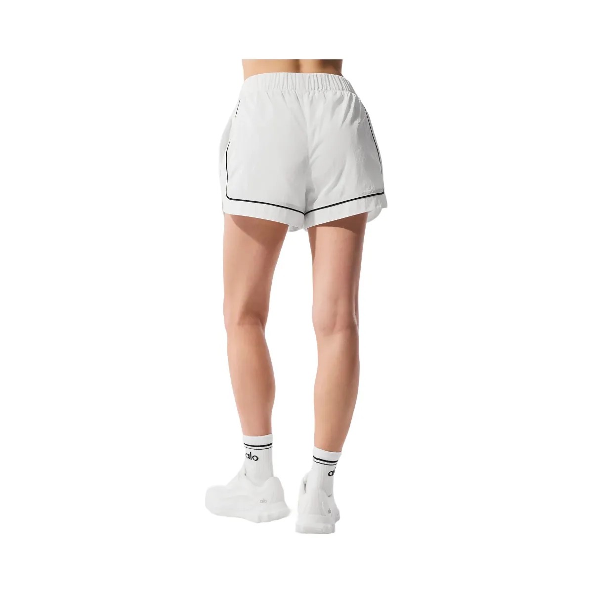 Alo Women's Motivate Track Short - White/Black - HypeFly India View 3