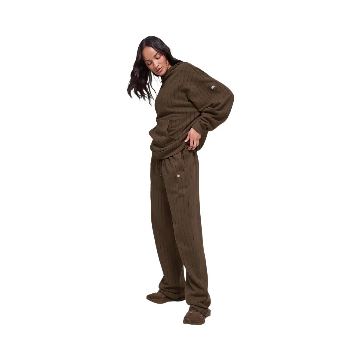 Alo Pinstripe Straight Leg Sweatpant - Espresso Pinstripe - HypeFly India View 5