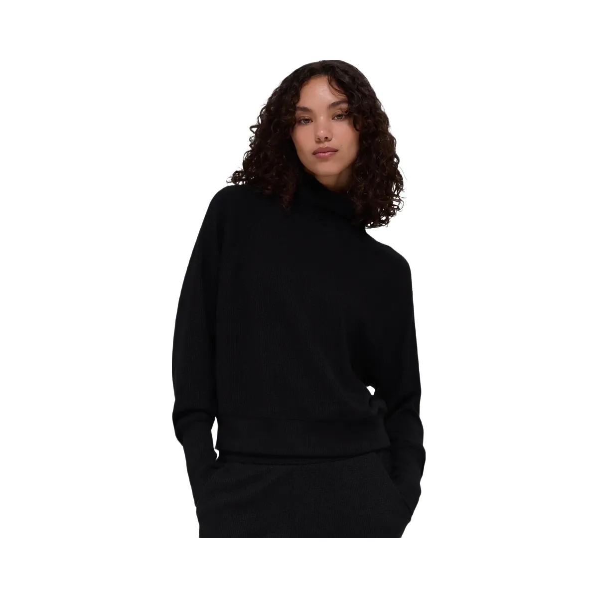 Alo Women's Waffle Weekend Escape Mock Neck Long Sleeve - Black - HypeFly India View 1