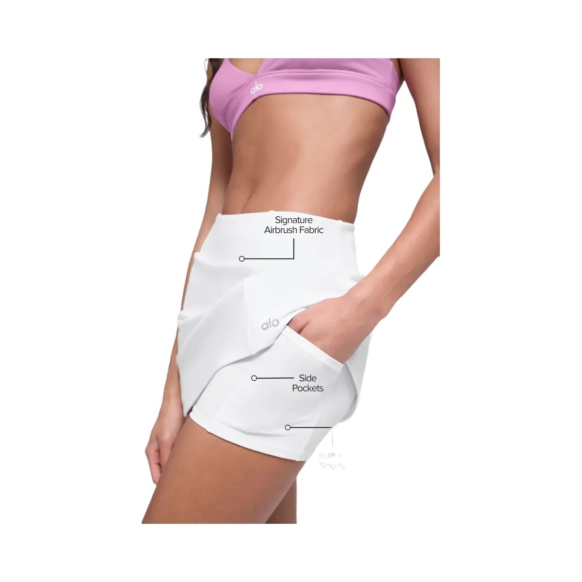 Alo Women's Airbrush High-Waist Good Form Tennis Skirt - White - HypeFly India View 3