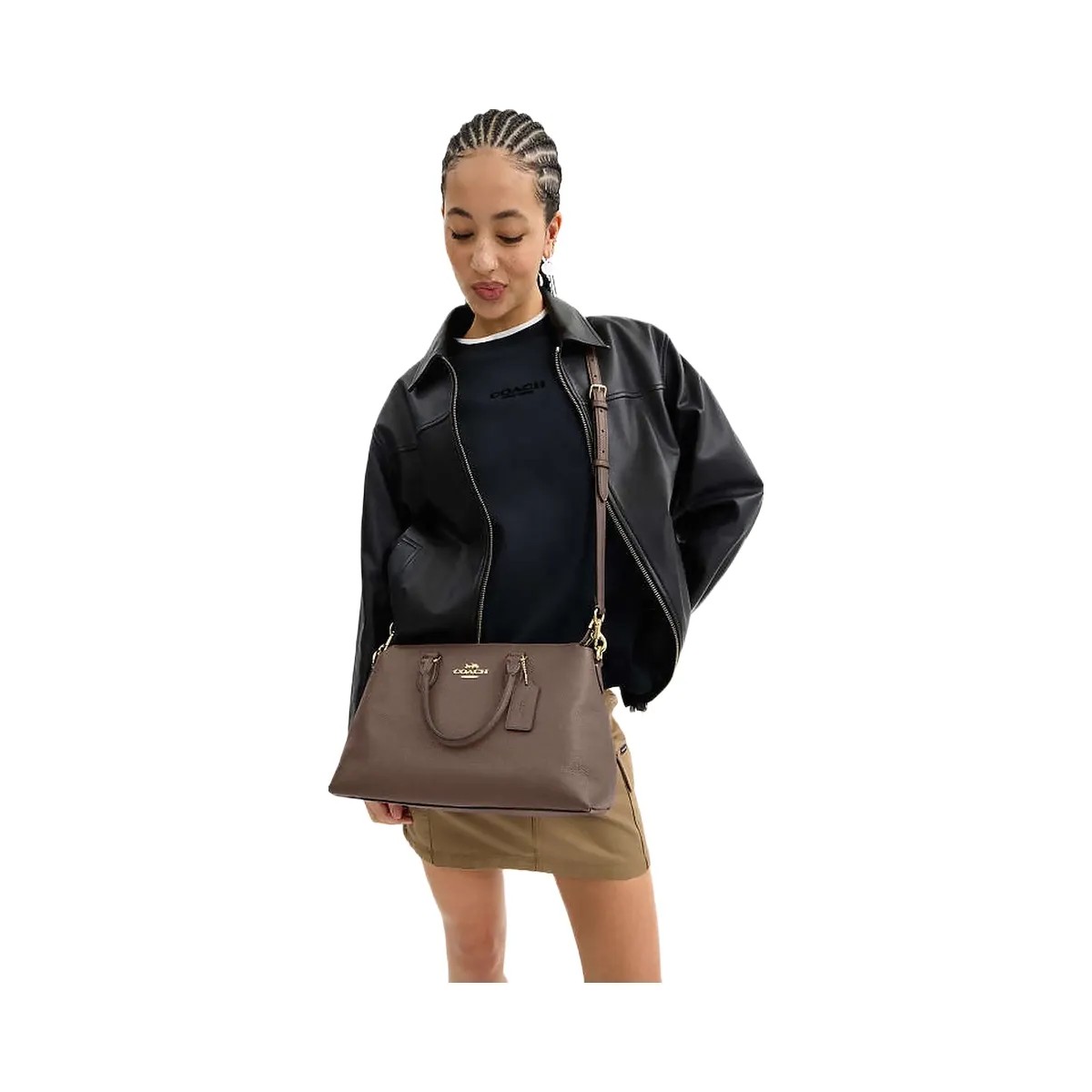 Coach Georgia Satchel Bag Pebbled Leather-Gold-Dark Stone - HypeFly India View 2