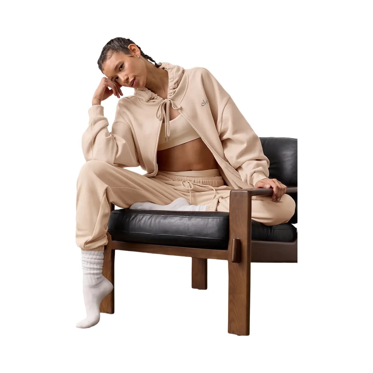 Alo Women's Accolade Full Zip Hoodie - Macadamia - HypeFly India View 5