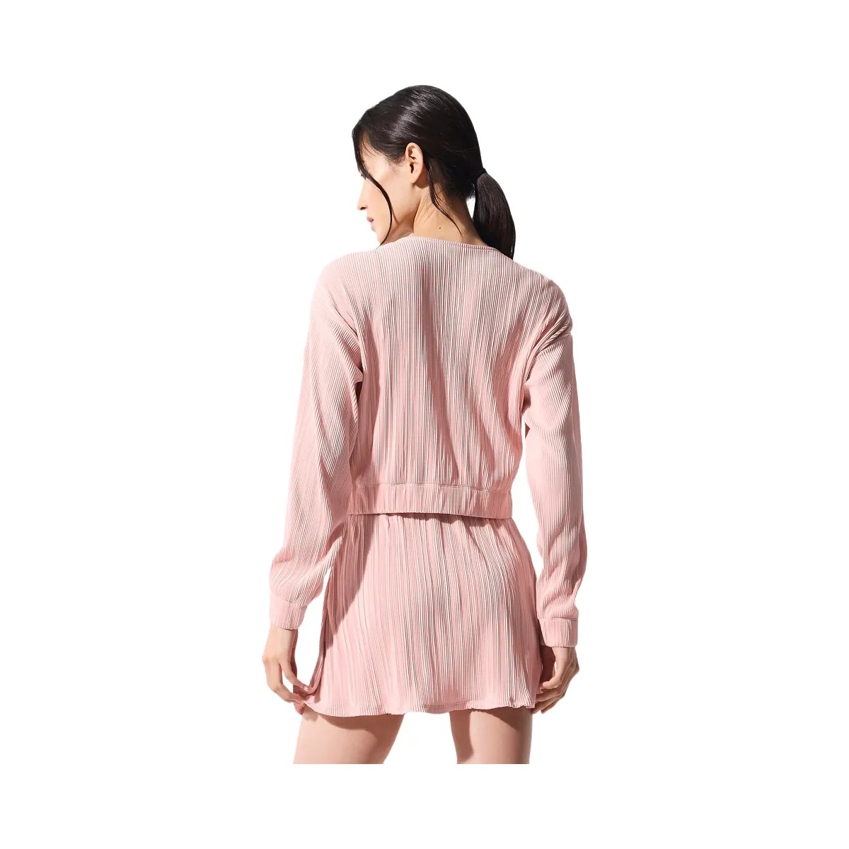 Alo Women's Cropped Micro Plisse Jacket - Pink Quartz - HypeFly India View 4