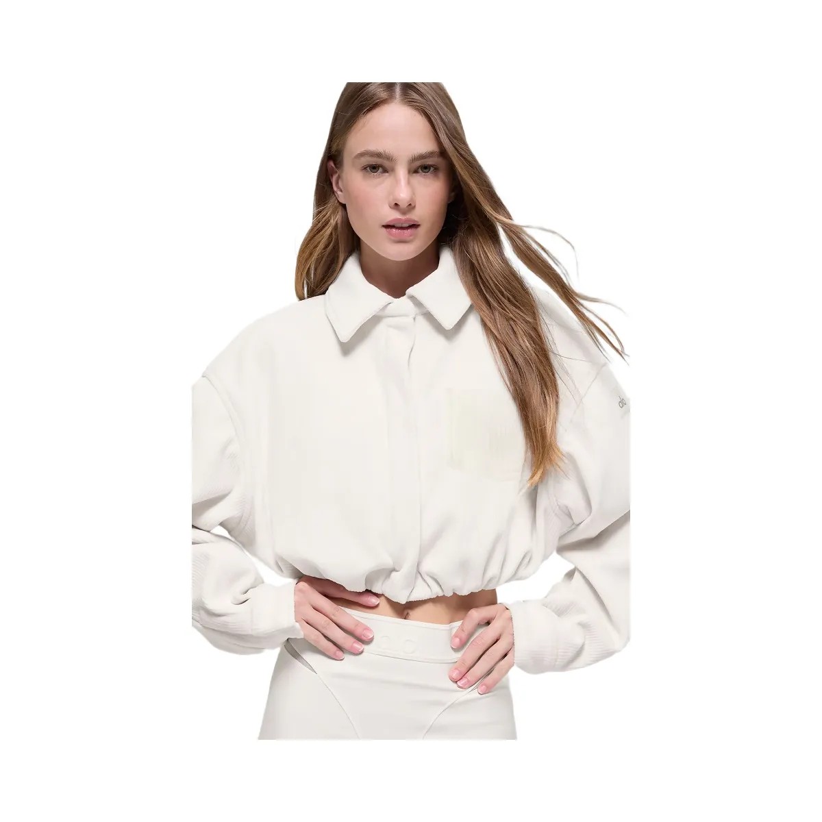 Alo Women's Ribbed Velour Cropped Mountain Side Jacket - Ivory - HypeFly India View 1